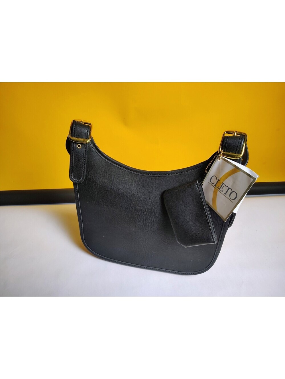 Cleto Black Leather Crossbody Hobo Shoulder Bag Handbag with Coin Purse NWT